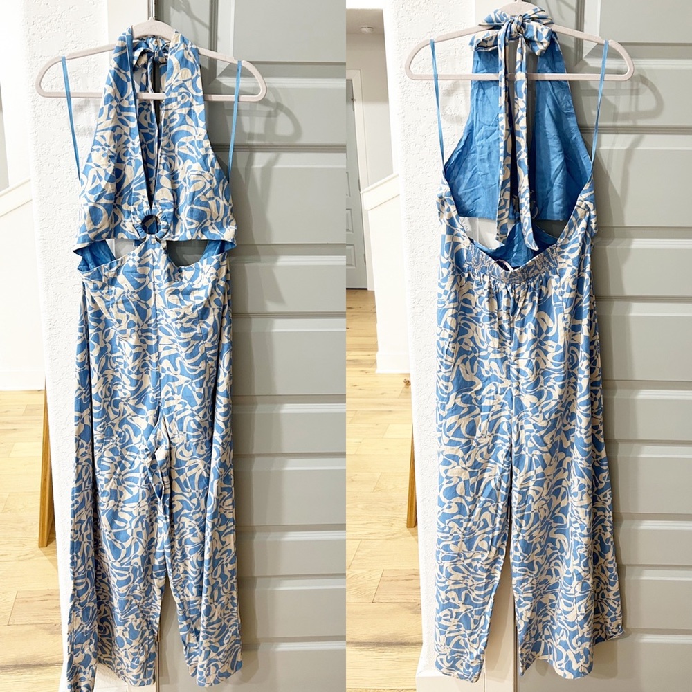 New Free People Kira Boho Printed Halter Jumpsuit - Picture 3 of 7